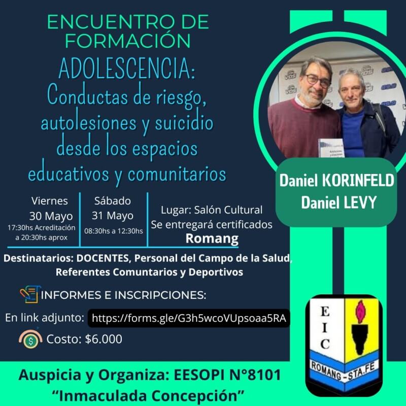 Flyer de difusion del encuentro de formacion sobre conductas de riesgo, autolesiones y suicidio desde los espacios educativos y comunitarios