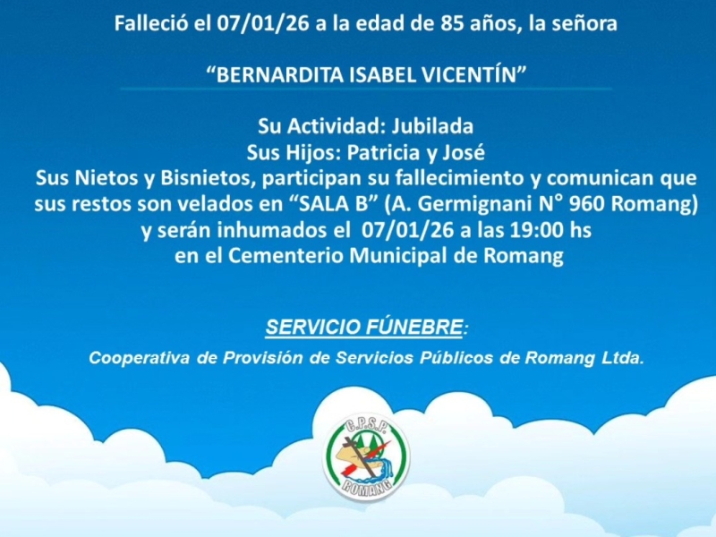 Necrológica Bernardita Isabel Vicentín