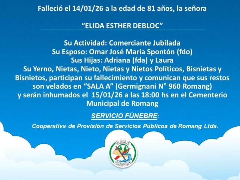Necrológica Elida Esther Debloc