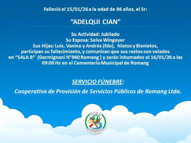 Necrológica Adelqui Cian