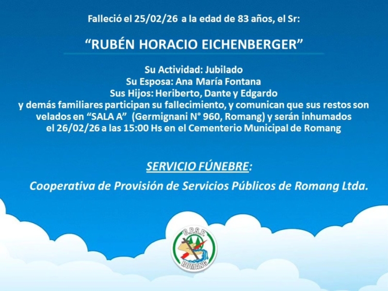 Necrológica Rubén Horacio Eichenberger