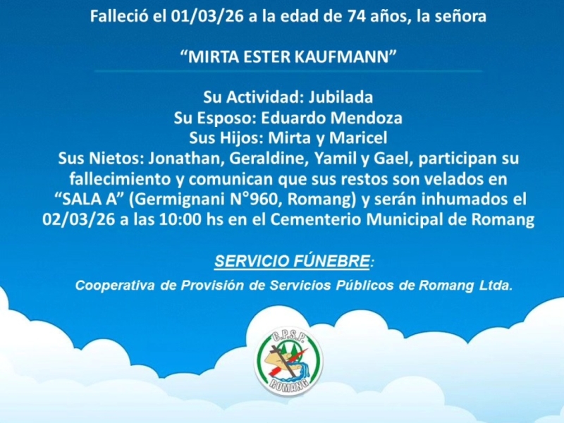Necrológicas Mirta Ester Kaufmann