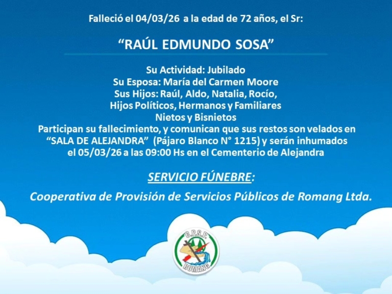 Necrológica Raúl Edmungo Sosa