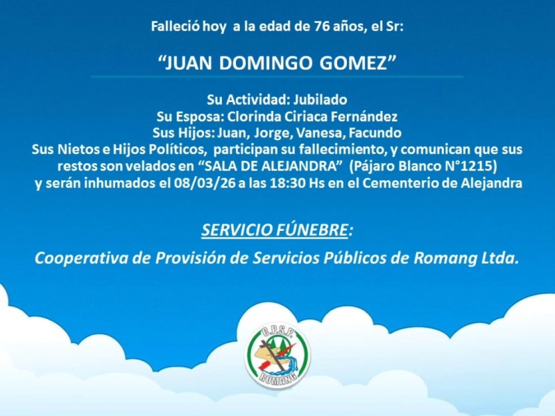 Necrológica Juan Domingo Gómez