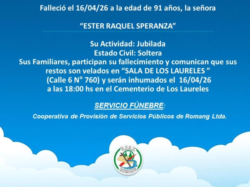 NEcrológica Ester Raquel Speranza