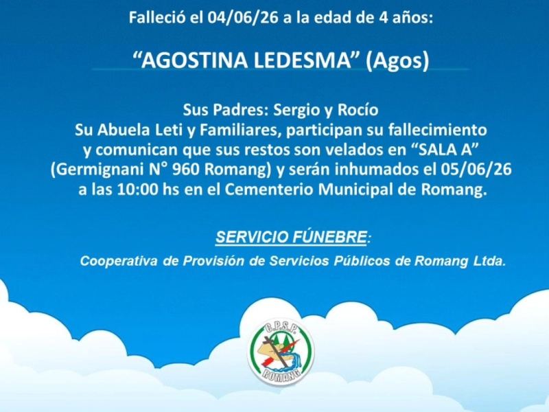 Necrológica Agostina Ledesma