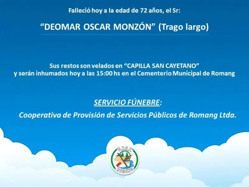 Necrológica Deomar Oscar Monzón
