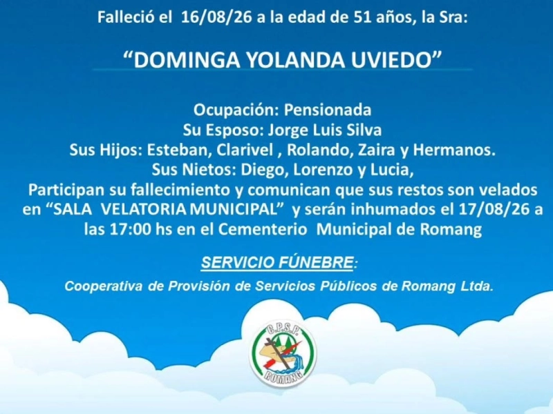 Necrológica Domingo Yolanda Uviedo