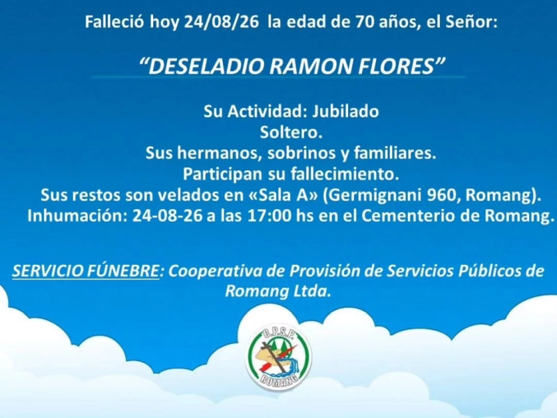 Necrológica Deseladio Ramón Flores