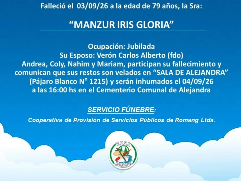 Necrológica Iris Gloria Manzur