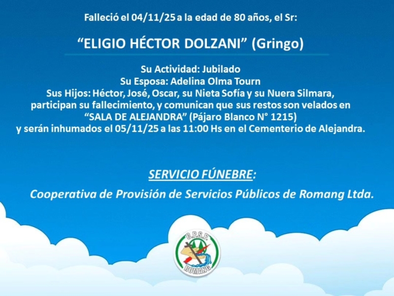 Necrológica Eligio Héctor Dolzani