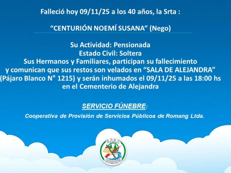Necrológica Noemí Susana Centurión