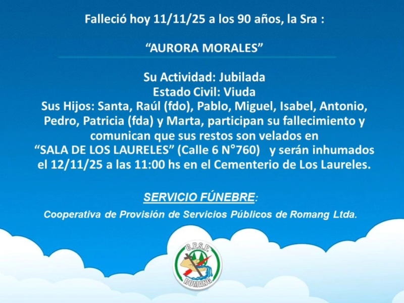 Necrológica Aurora Morales
