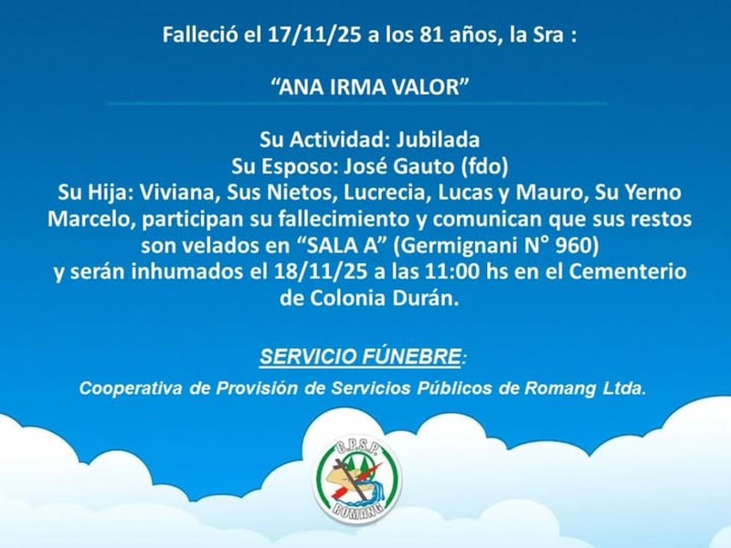 Necológica Ana Irma Valor