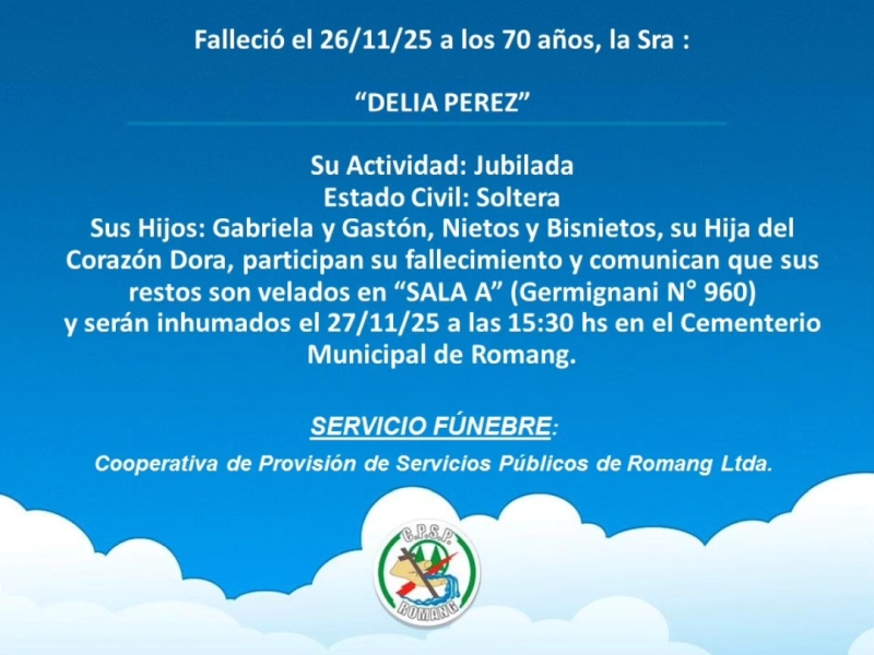 Necrologica Delia Pérez