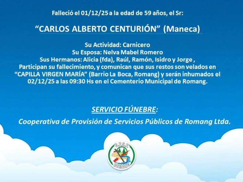 Necrologica Carlos Alberto Centurión (Maneca)