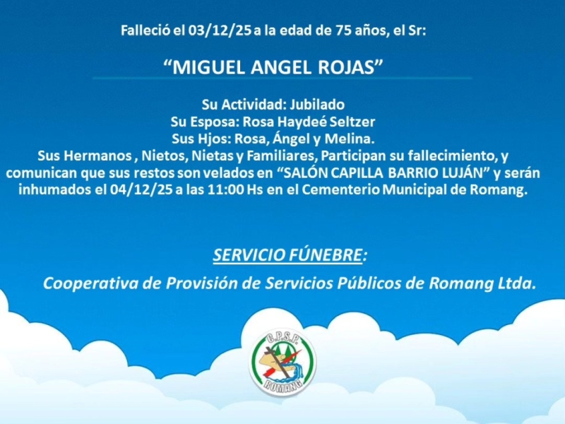 Necrológica Miguel Angel Rojas