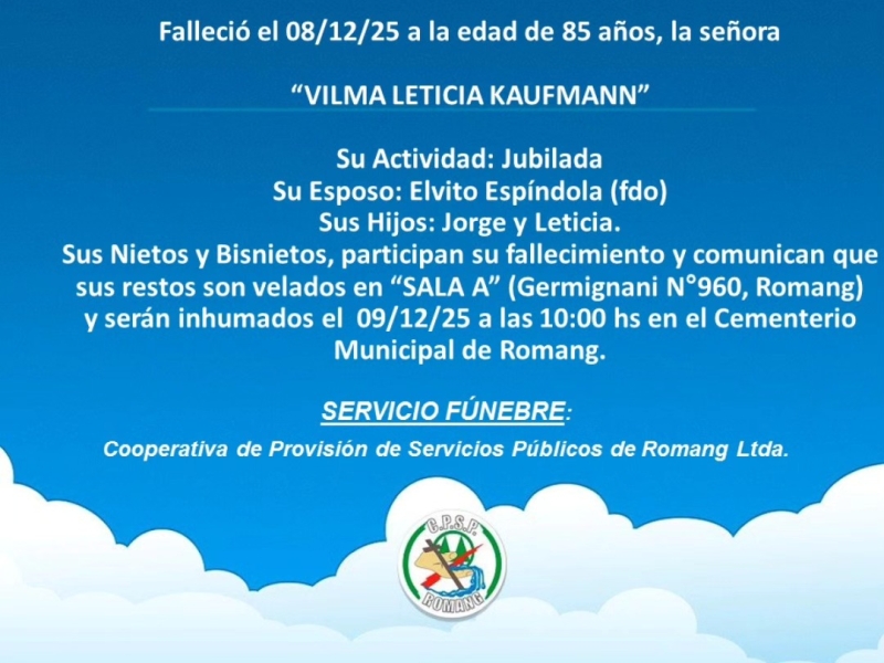 Necrológica Vilma Leticia Kaufmann