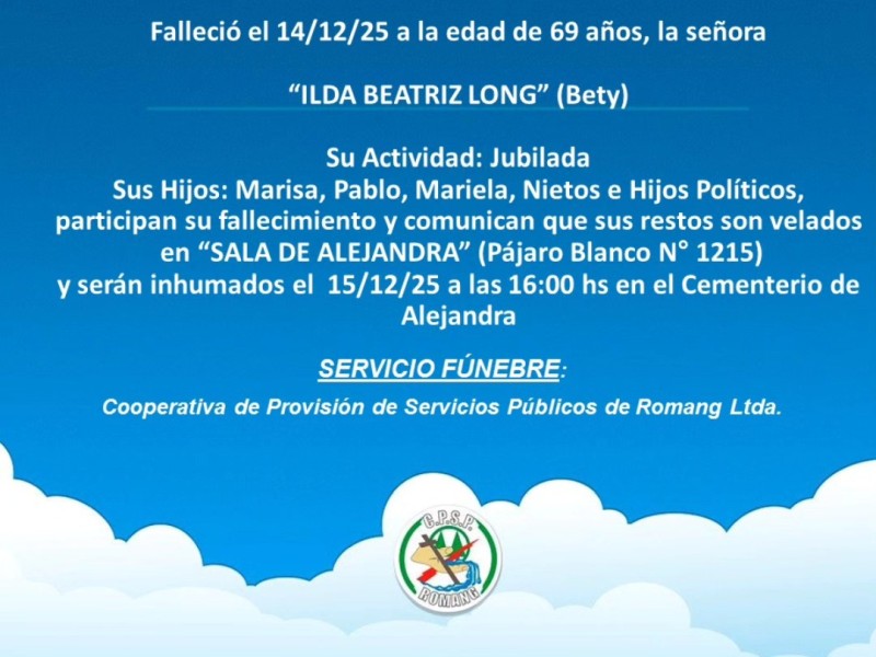 NEcrológica Ilda Beatriz Long
