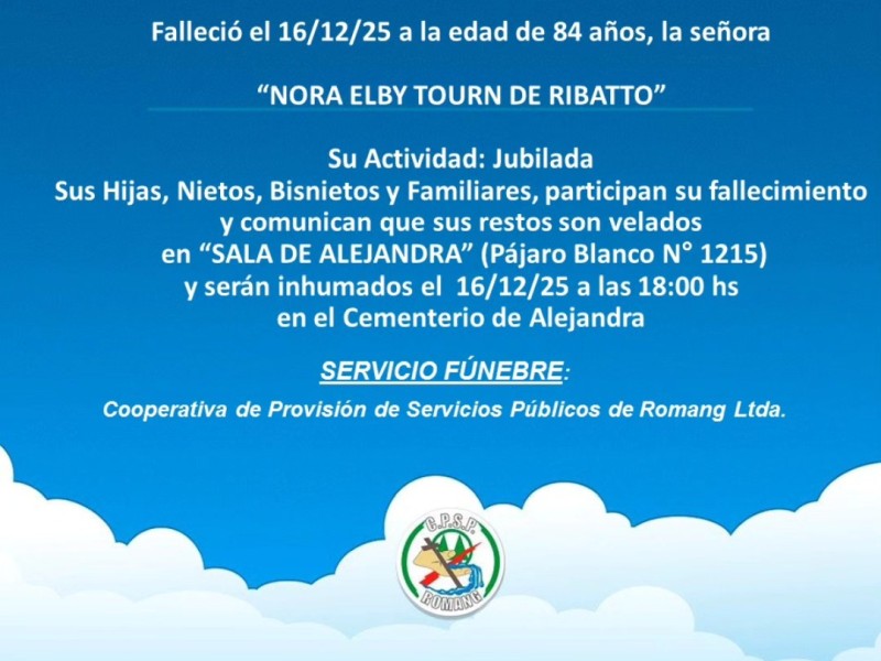 Necrológica Nora Elby Tourn
