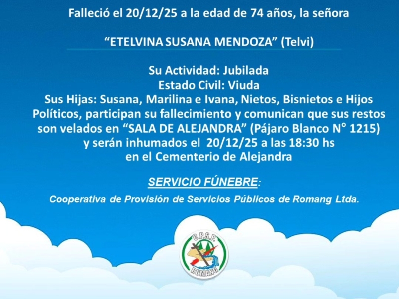 Necrológica Etelvina Susana Mendoza