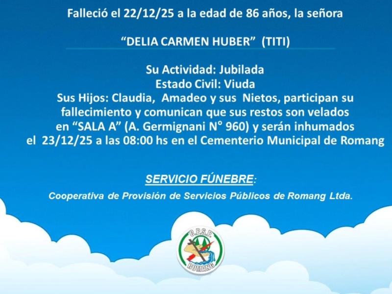 Necrológica Delia Carmen Huber 