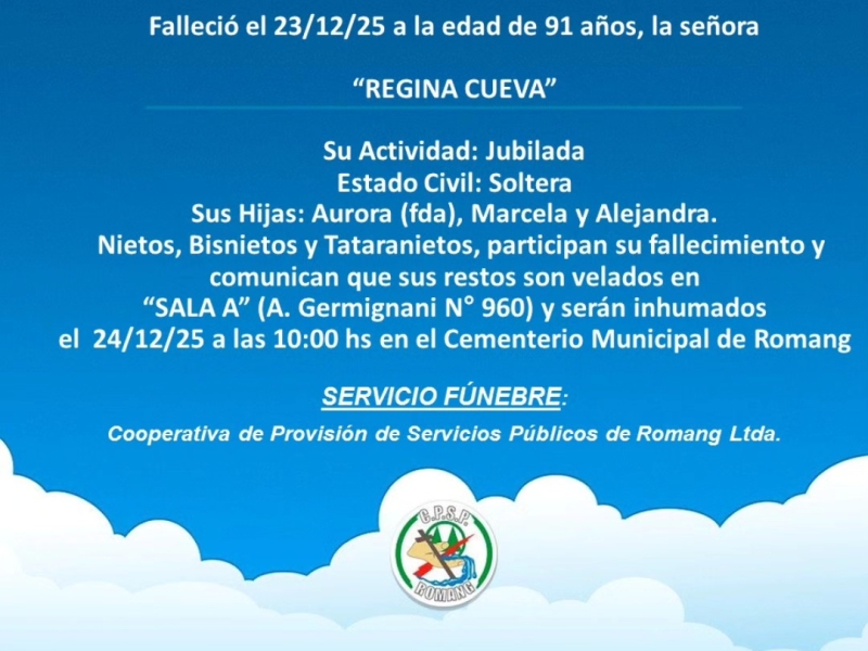 Necrológica Regina Cueva