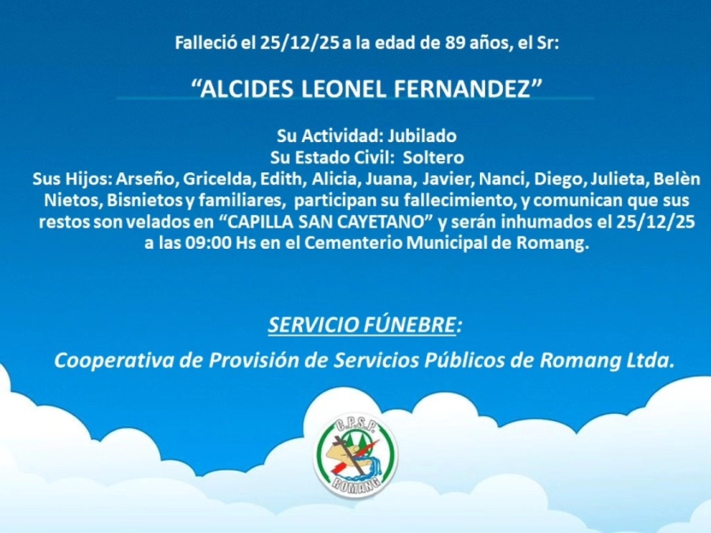Necrológica Alcides Leonel Fernández