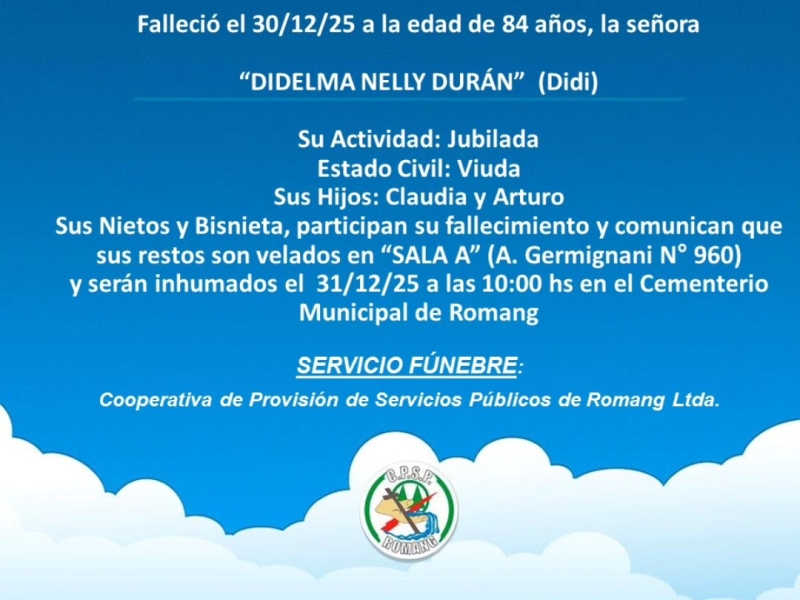 Necrológica Didelma Nelly Durán