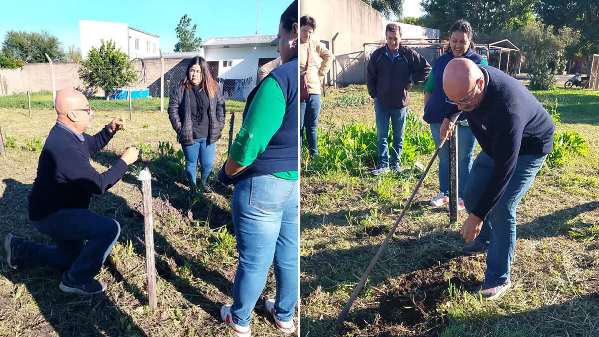 El técnico Hernán Fain brindando capacitación sobre huertas agroecológicas