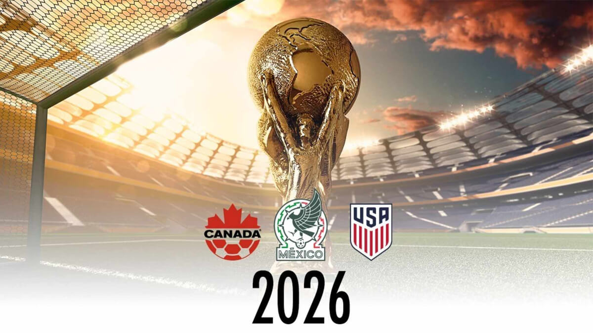 copa del mundo de fútbol junto a logo Mundial 2026
