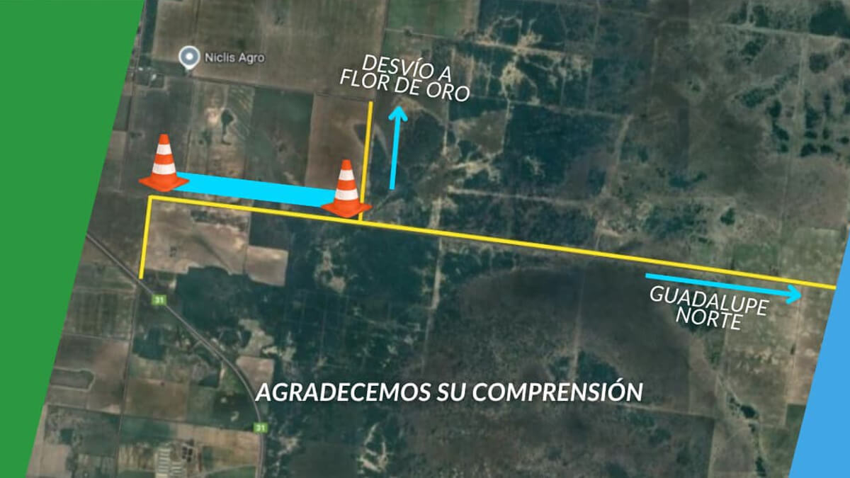 Imagen de plano mostrando el tramo clausurado de la Ruta Provincial 298-s en Guadalupe Norte