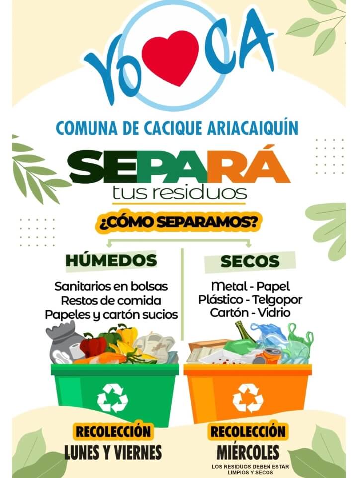 Cartel informativo de la campaña “Separá tus residuos” en Cacique Ariacaiquín