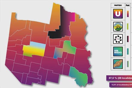 Mapa del departamento San Cristóbal con resultados electorales de las elecciones del 29 de junio de 2025