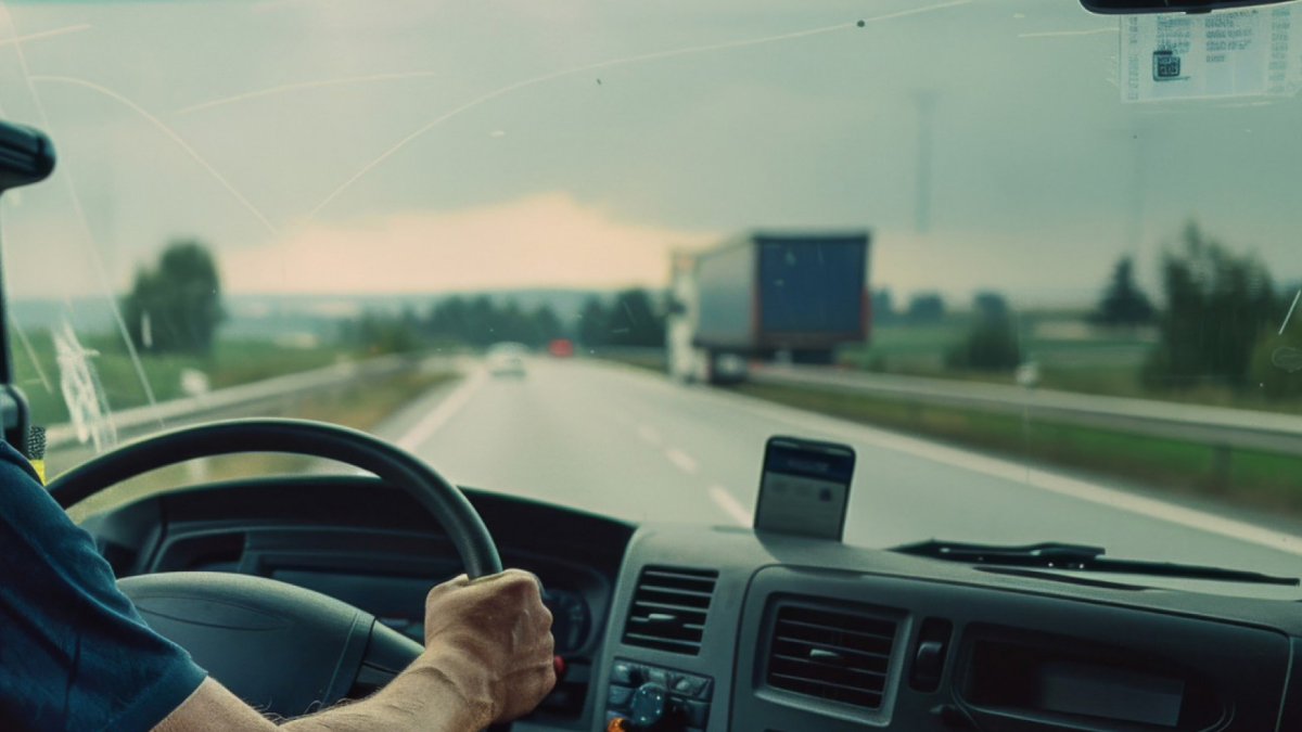 Camionero manejando su camión con el nuevo sistema RAC activado en su app MiArgentina