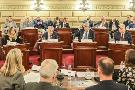 Miembros de la Corte Suprema de Justicia de Santa Fe durante su presentación ante la Comisión de Poder Judicial de la Convención Reformadora