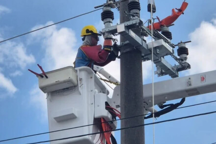 Empleado de la EPE realizando trabajos en la red de Media Tensión en Reconquista