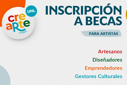 Flyer promocional del programa CreArte Litoral 2025, convocatoria de becas para artistas en Santa Fe