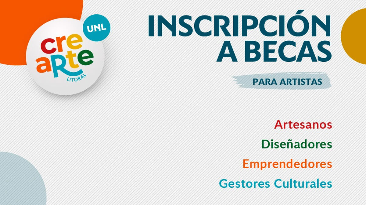 Flyer promocional del programa CreArte Litoral 2025, convocatoria de becas para artistas en Santa Fe