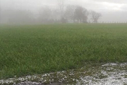 Lluvia intensa cayendo sobre calles y campos en el norte de la provincia