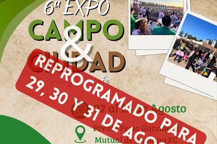 Flyer oficial con la reprogramación de la 6° Expo Campo & Ciudad por lluvias