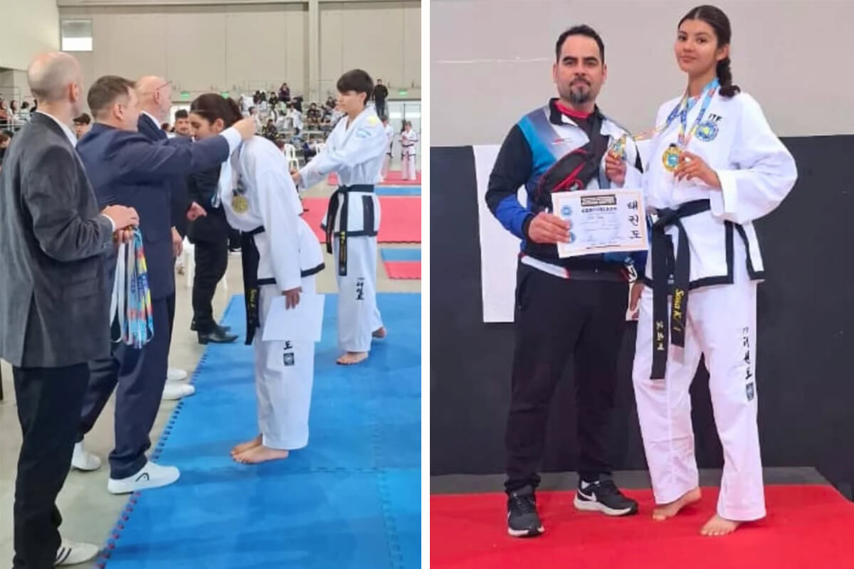 La taekwondista Keila Sosa recibiendo sus distinciones en el torneo realizado en San Francisco