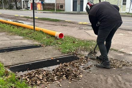 Personal municipal de Avellaneda realizando la limpieza de desagües pluviales.