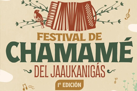 Flyer oficial del Festival de Chamamé del Jaaukanigás en Villa Ocampo