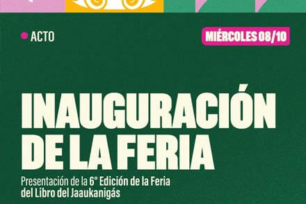 Flyer promocional de la 6ª Feria del Libro del Jaaukanigás 2025 en Villa Ocampo, Santa Fe