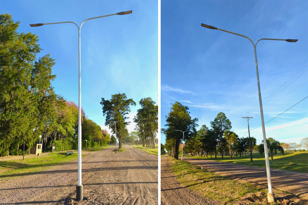 Nuevas torres de iluminación instaladas sobre Calle 9 en Los Laureles, en el marco del Programa Brigadier.