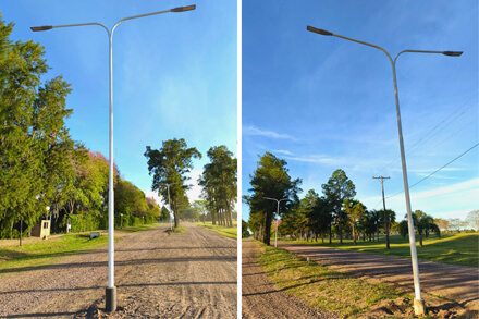 Nuevas torres de iluminación instaladas sobre Calle 9 en Los Laureles, en el marco del Programa Brigadier.