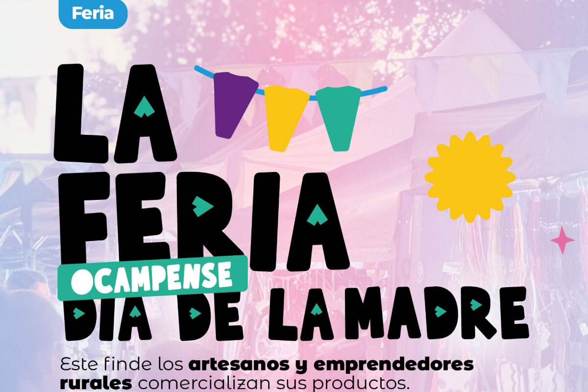 Flyer promocional de la Feria Ocampense por el Día de la Madre en Villa Ocampo.