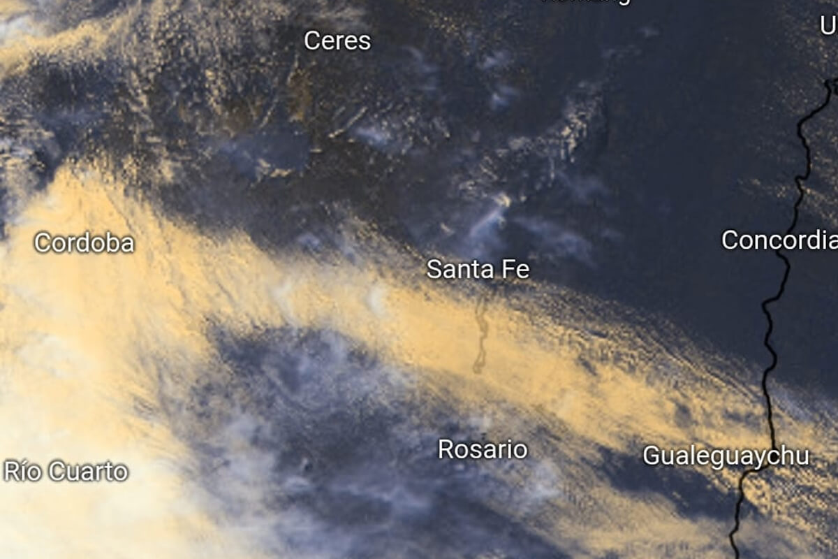 Mapa satelital de la provincia de Santa Fe con pronóstico del tiempo, lluvias y viento sudeste