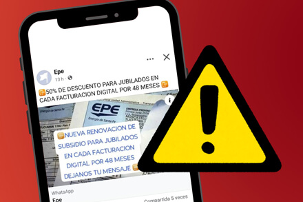 Mensaje falso en redes sociales sobre descuentos del 50% en facturas de luz de la EPE Santa Fe